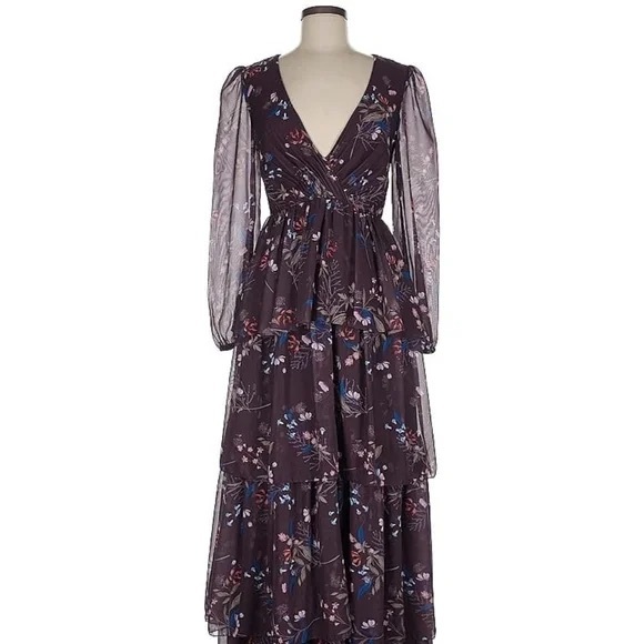 Ieena Mac Duggal Dress Tiered Ruffle Maxi Gown in Plum sz4 - Picture 4 of 15